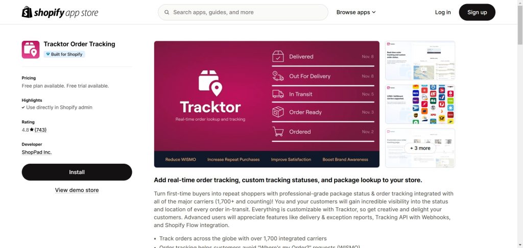 Tracktor – Best for Customizable Tracking Pages