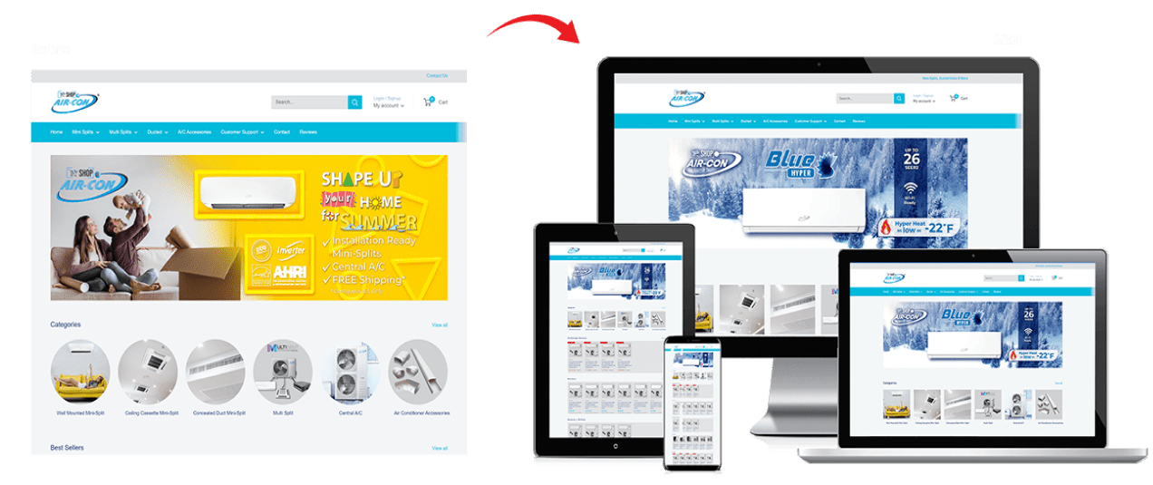 Air-Con International INC. Website Redesign Before After