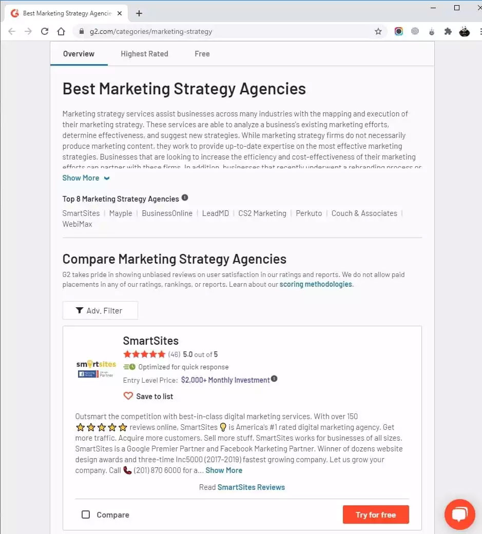Ranked #1 Marketing Strategy Agency by G2