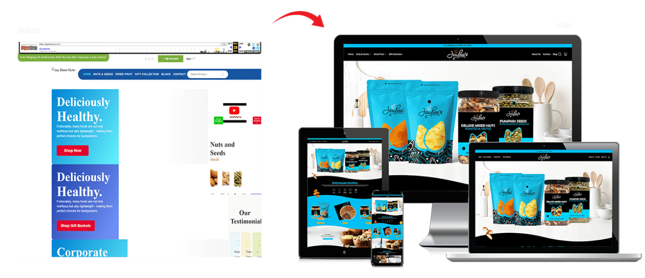 Jaybee’s Nuts & Dried Fruit Website Redesign Before After