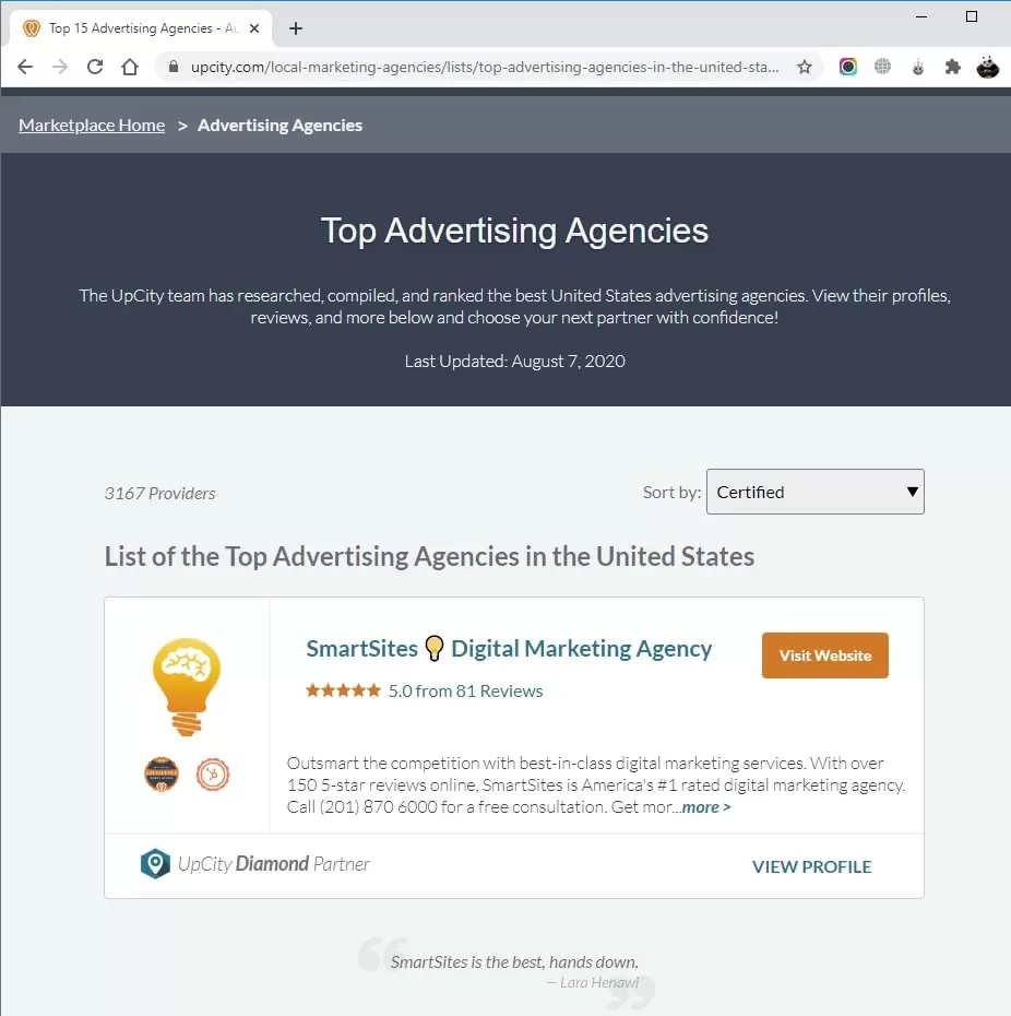 SmartSites Listed in Top Advertising Agencies