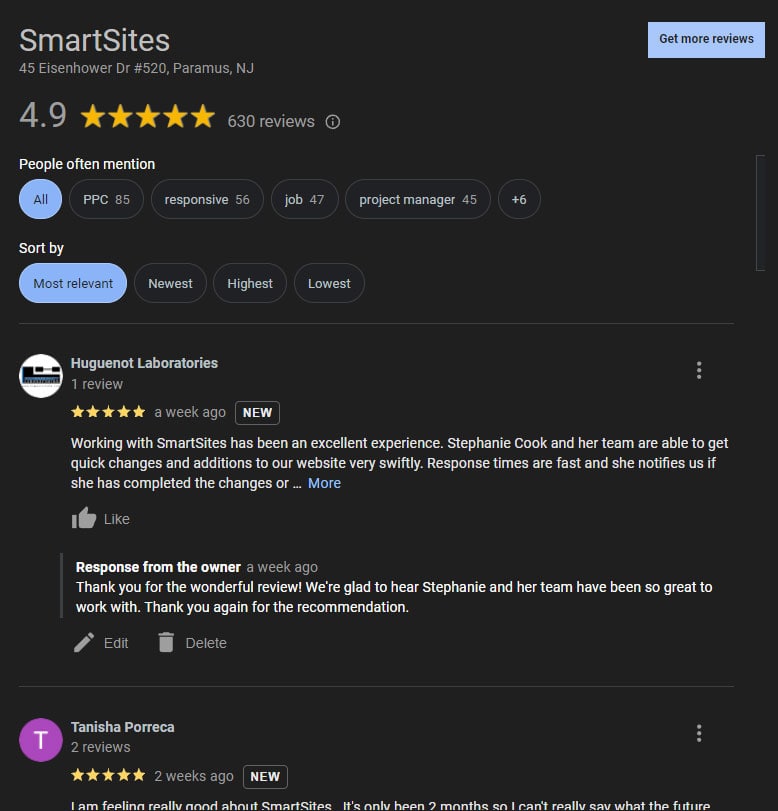 SmartSites Google Reviews