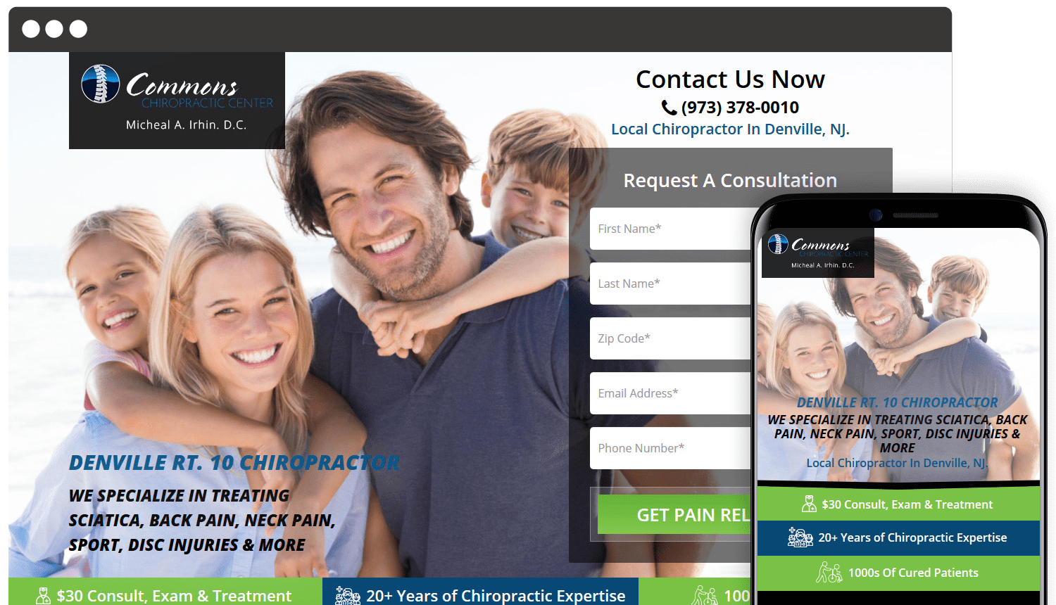 Commons Chiropractic landing page design showcase
