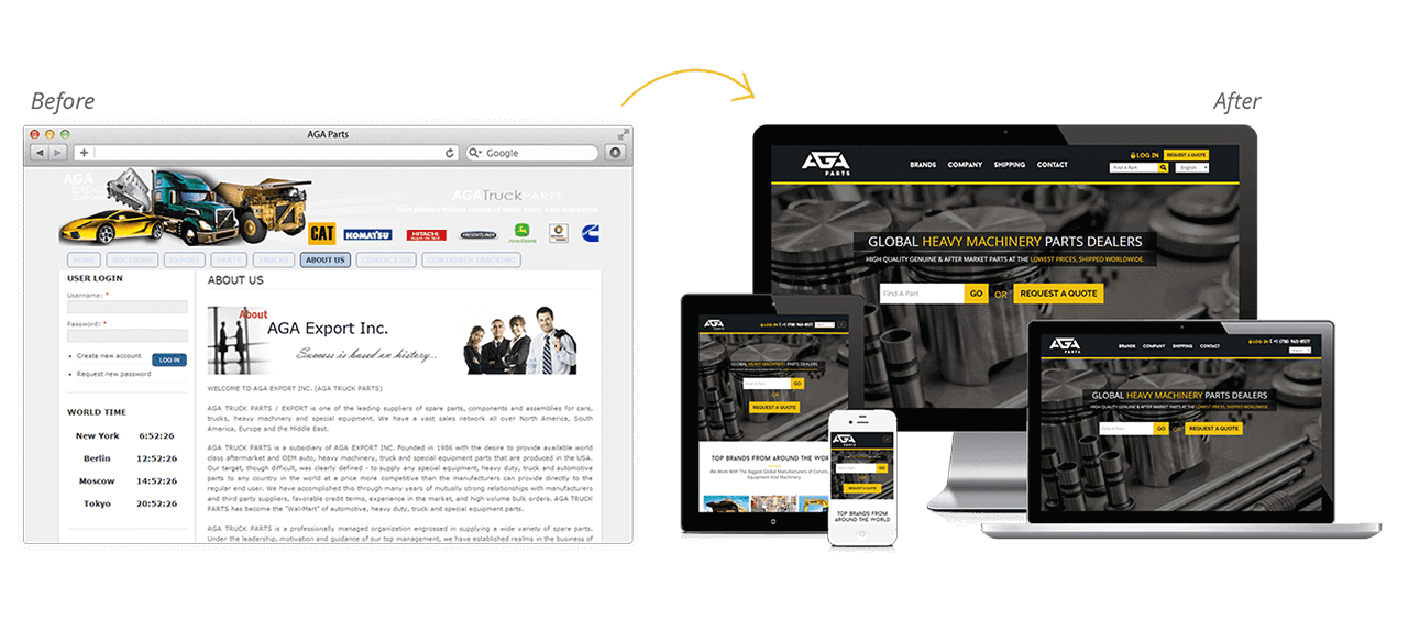 AGA Truck Parts Website Redesign Before After