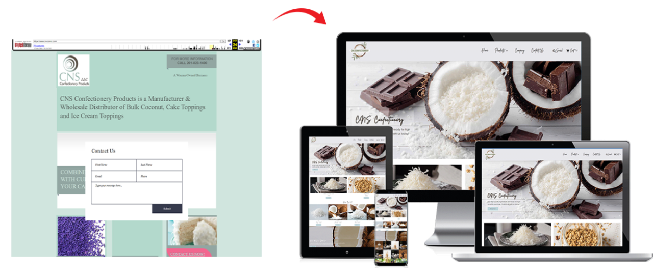 CNS Confectionery Products Website Redesign Before After